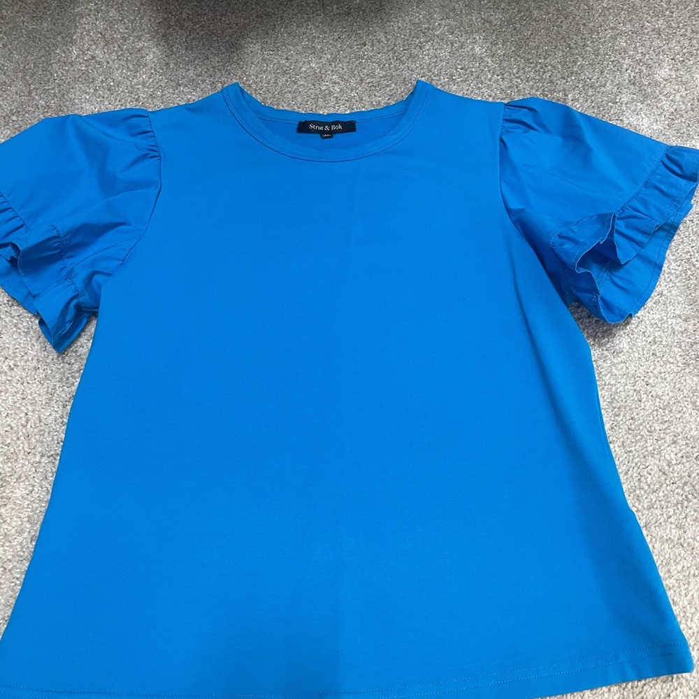Blue Ruffle Sleeve Top